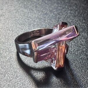 Silver and Multicolored Glass Gemstone Geometric Ring